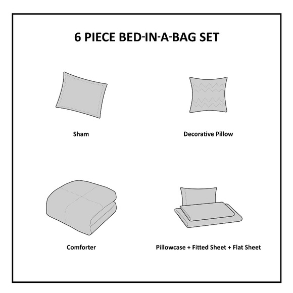 Mainstays Gray and Teal Geometric 6 Piece Bed in Bag with sheets, Twin/Twin XL - Picture 3 of 3